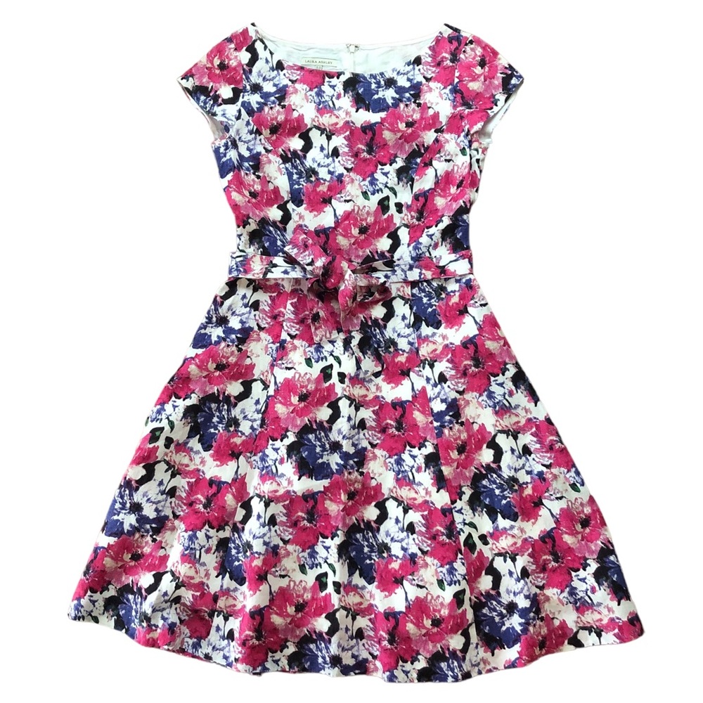 Beautiful Laura Ashley Linen Summer Dress Pink Floral Wedding